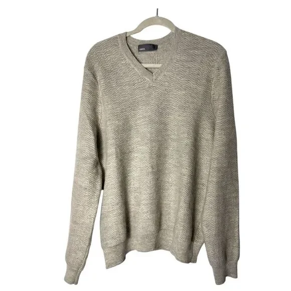 Vince Alpaca Wool V-Neck Herringbone‎ Mens Sweater L